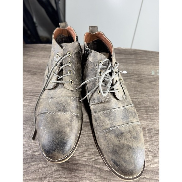 Ferro Aldo Blaine Casual Brogue Mid-Top Lace-up side zip Boots US 9 Grey Gray - Picture 2 of 7